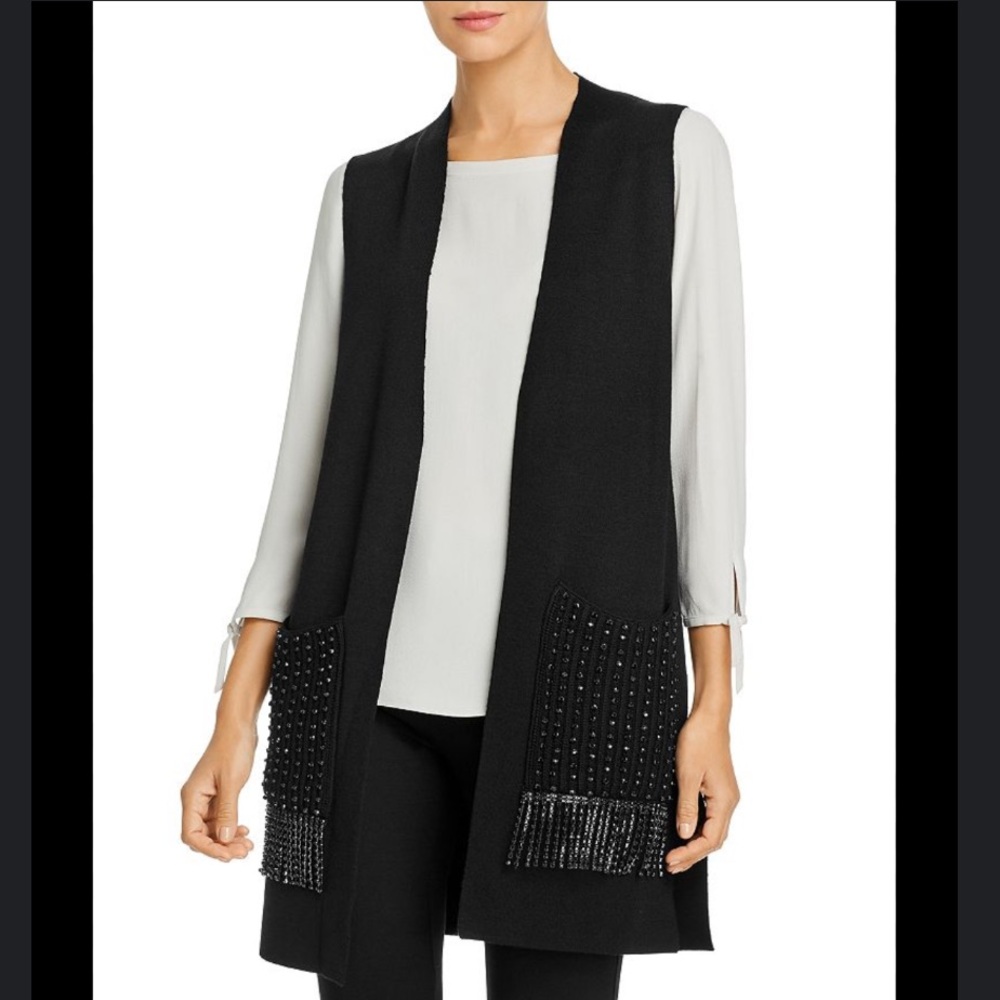 KOBI HALPERIN Black Ashton Beaded Fringe Sweater Vest S